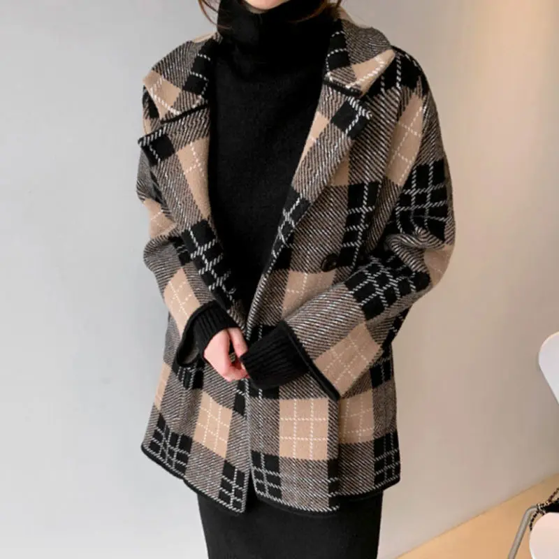 

Woolen Coat Women's Korean-Style Plaid Coat Women's 2020 New Style for Autumn and Winter Winter Coat