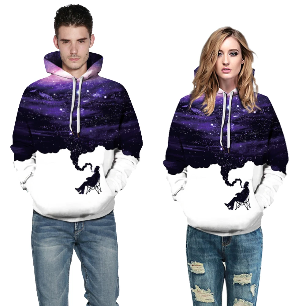 

Female Womens Unisex 3D Sweatshirt Space Galaxy Purple Starry Hoodies Graphic Streetwear Pullover Tracksuit Couples Tops