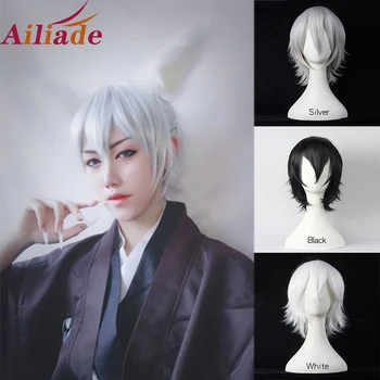 

AILIADE Synthetic Short Straight hair Red Silver Gray Light Golden Green Pink Purple Blue White Universal Cosplay Wig Bangs