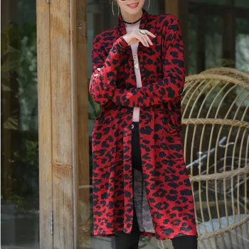 

Womens Coat Smock Leopard Print Long Sleeve Fashion Long Cover Loose Asymmetric Batwing Pocket Thicken Cardigan Sweaters 10.15