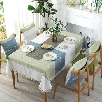 

Tassel/Lace Edge Tablecloth Embroidered Imitation Cotton and Linen Rectangular Table Cover Kitchen Table Cloth Home Decoration