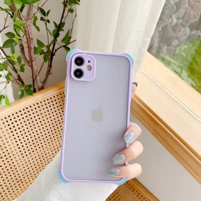 Phone Case For Xiaomi Redmi Note 9 9S PRO MAX Simple Matte Transparent Shockproof Four-Corner Bumpet Soft Frame Clear PC Cover Purple