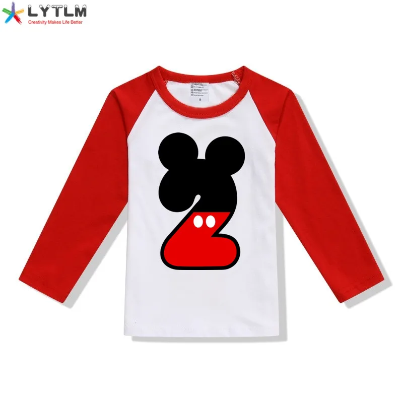 LYTLM рубашки для маленьких девочек топы для девочек 5-9 лет, футболка с длинными рукавами и рисунком детская одежда с дизайном «Микки», Детская футболка Anniversaire Enfant - Цвет: CX Raglan Red