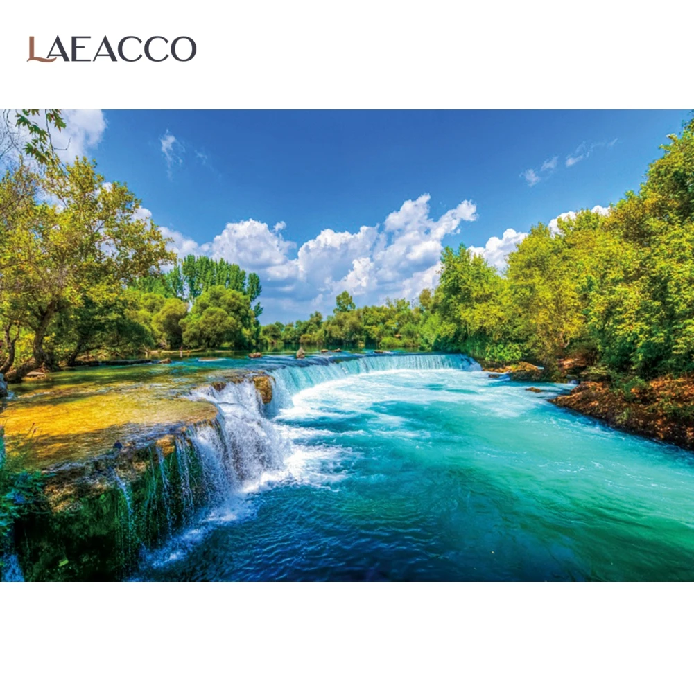 Laeacco 滝の自然の風景写真の背景 青い空の雲 緑の森 川 写真スタジオ Aliexpress Consumer Electronics
