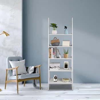 

Ladder Shelf 5-Tier Multifunctional Modern Wood Plant Flower Book Display Shelf Home Office Storage Rack Leaning Ladder Wall