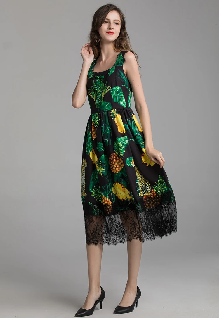 MoaaYina, модное дизайнерское платье, летнее женское платье на бретельках, расшитое бисером, блестками, ананасом, зеленым листом, праздничное платье