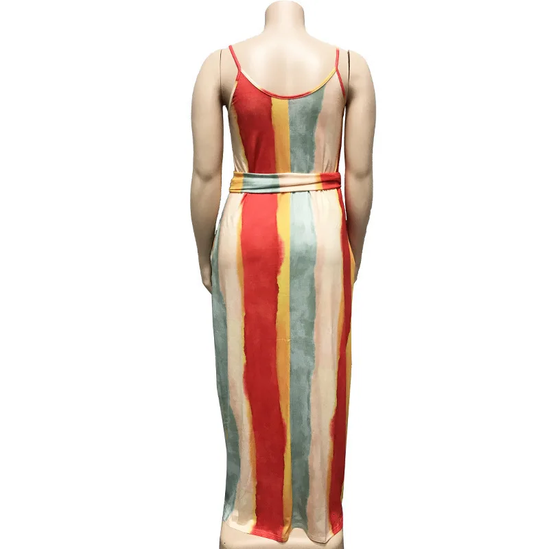 Пляжный летний сарафан размера плюс XL-5XL, женское длинное платье в разноцветную полоску с принтом, макси платья на бретельках, праздничные платья Vestidos