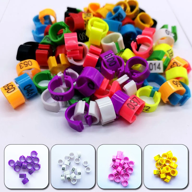 Anillos digitales para pies de palomas, letras en láser, sin decoloración, para piernas y pájaros, número de suministros de identificación, 100 unids/set, 001-100