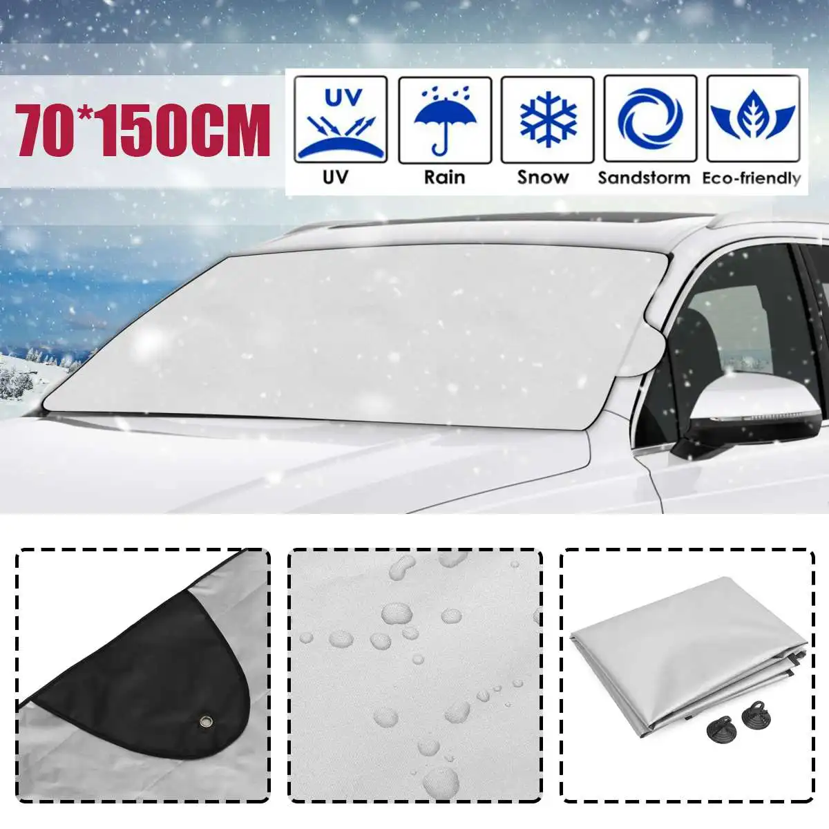 Серебристый 70x150 см Универсальный автомобильный чехол на лобовое стекло, защита от солнца, защита от ледяной пыли, защита от солнца, зимний экран - Цвет: Серебристый