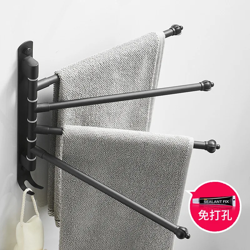 

Hole-Punched Stainless Steel Activity Towel Bar Black And White with Pattern Rotating Towel Bar Bathroom Towel Rack-