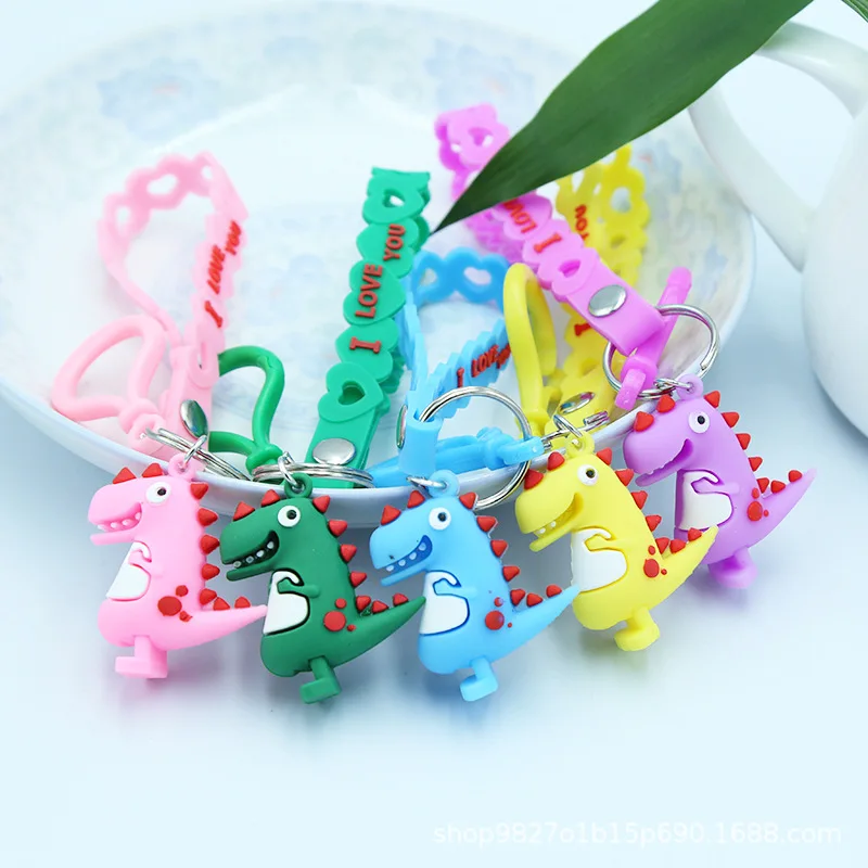 Cartoon Animal Key Chains Environmental Protection PVC Soft Plastic Small Dinosaur Chain Bag Trailer History Ring | Украшения и