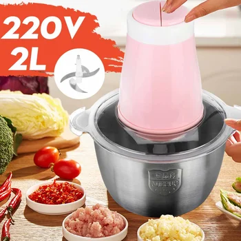 

2L stainless Large Capacity Meat Grinder Household Stainless Steel High-power Minced Meat Blender Pepper Garlic Slicer Mincer
