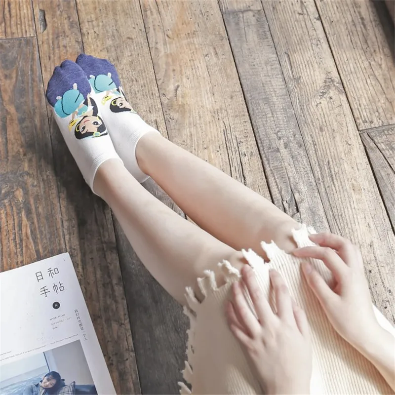 Летние модные милые женские носочки принцесса-Русалка Анна Белоснежка милые хлопковые Kawaii корейские Harajuku счастливые забавные носки