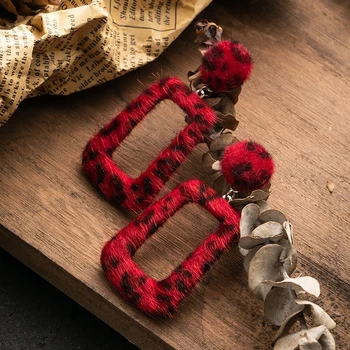 

Vintage Red Velvet Leopard Earrings For Women Female 2019 Fashion Boho Leopard print Stud Earring Cute Korea Jewelry Accessories