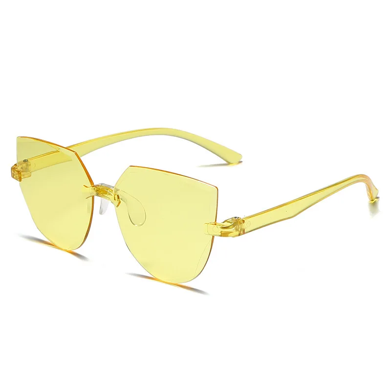 Ladies Cat Ear Sunglasses Frameless Jelly Transparent Sunglasses Retro All-in-one Ocean Piece Candy Color Sunglasses_voghion.com