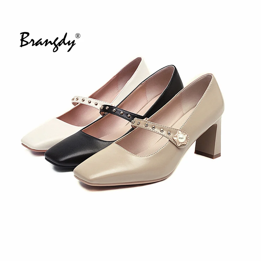 Brangdy 2021 New Black High Heels Shoes Women Pumps Fashion Patent Leather Platform Shoes Woman Round Toe Mary Jane Shoes 48