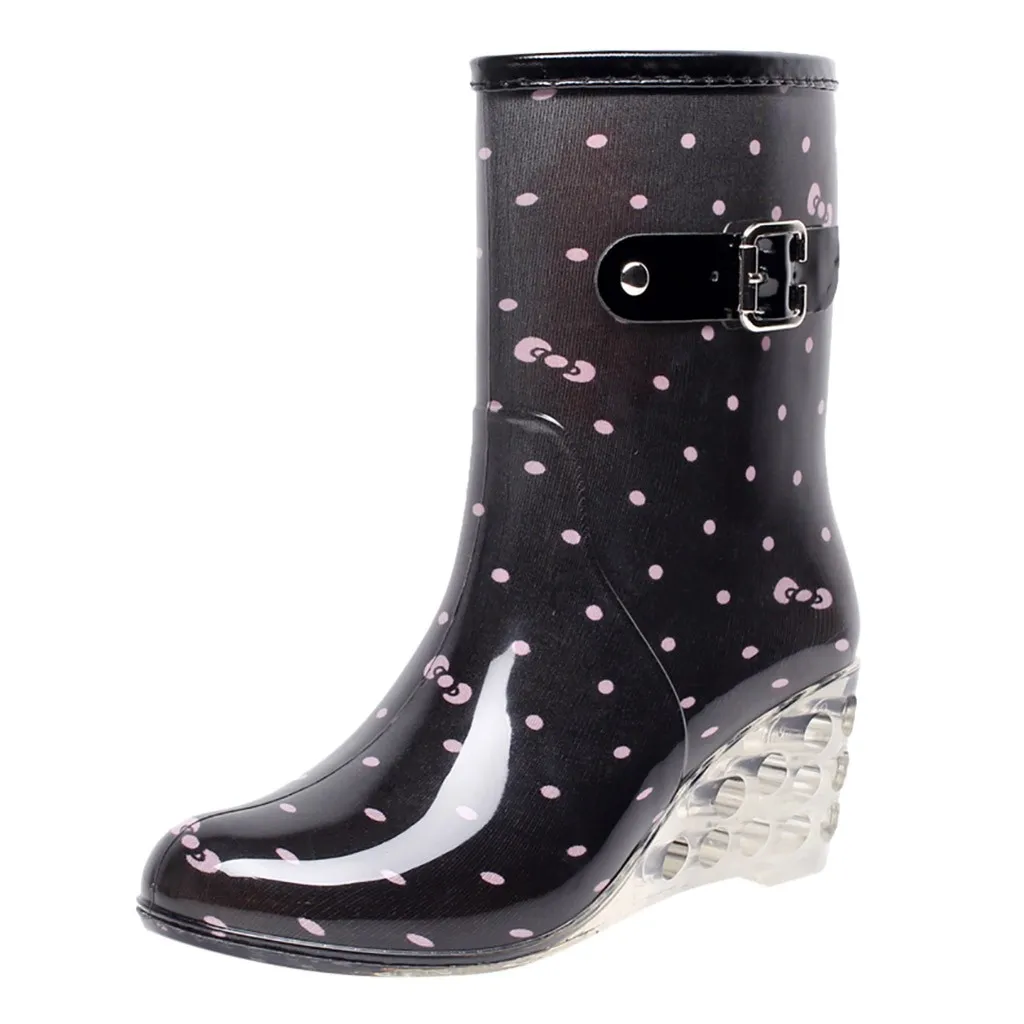 Непромокаемые сапоги зимние сапоги до середины икры в стиле панк женские нескользящие резиновые сапоги до середины икры водонепроницаемая обувь на танкетке для улицы женская обувь, zapatos de mujer - Цвет: Фиолетовый