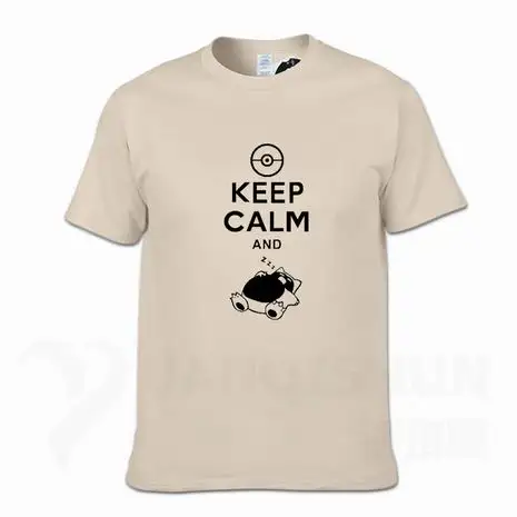 С надписью «Keep Calm And вести Snorlax сна Pokemon футболки 16 Цвета Для мужчин из хлопка с круглой горловиной, Повседневное Графический короткий рукав Костюмы