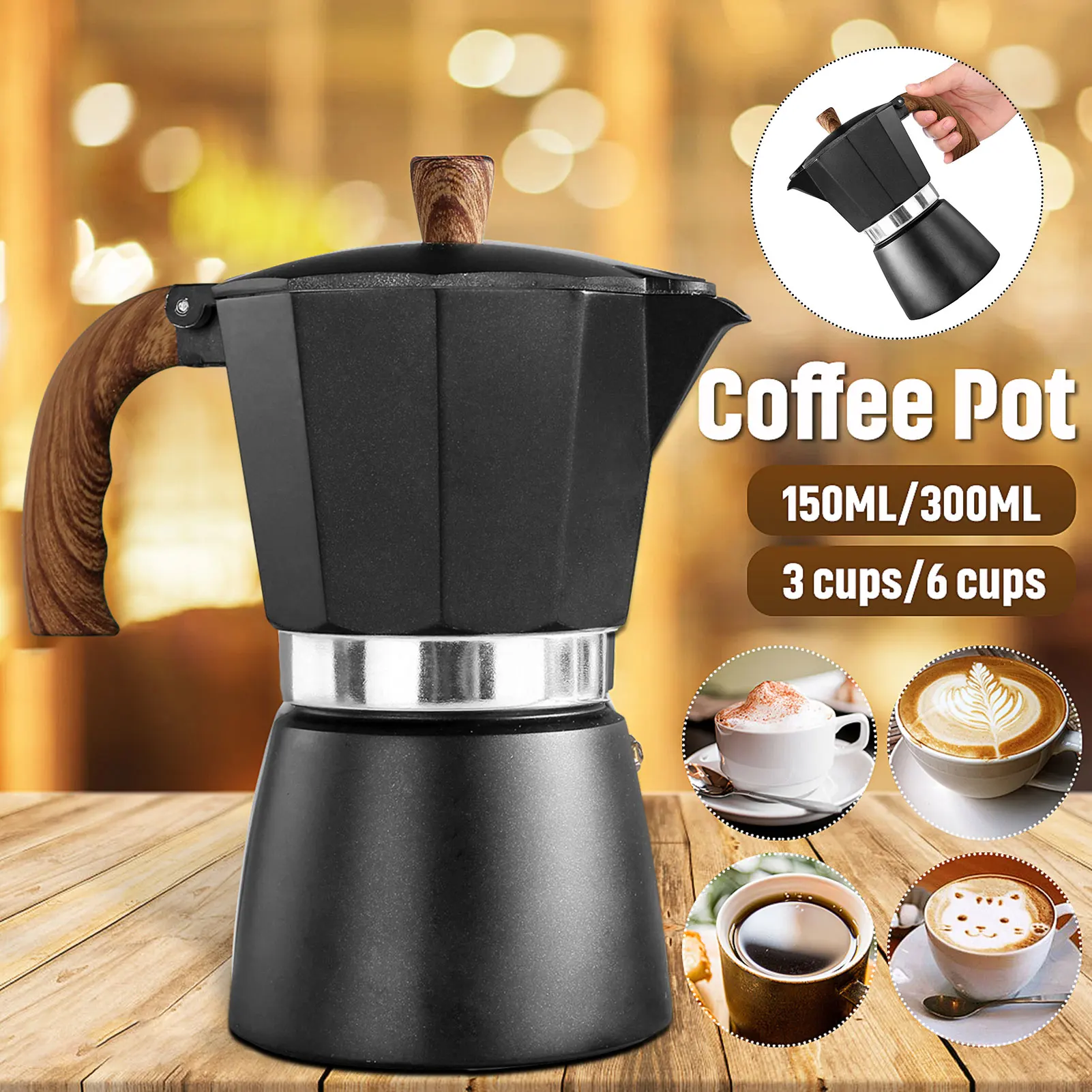 150/300ml Practical Aluminum Coffee Maker Moka Coffee Pot Espresso