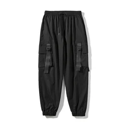 2023 New Men's Casual Pats Side Pockets Harem Pants Hip Hop Casual Ribbons Male Joggers Trousers Fashion Streetwear Cargo Pants