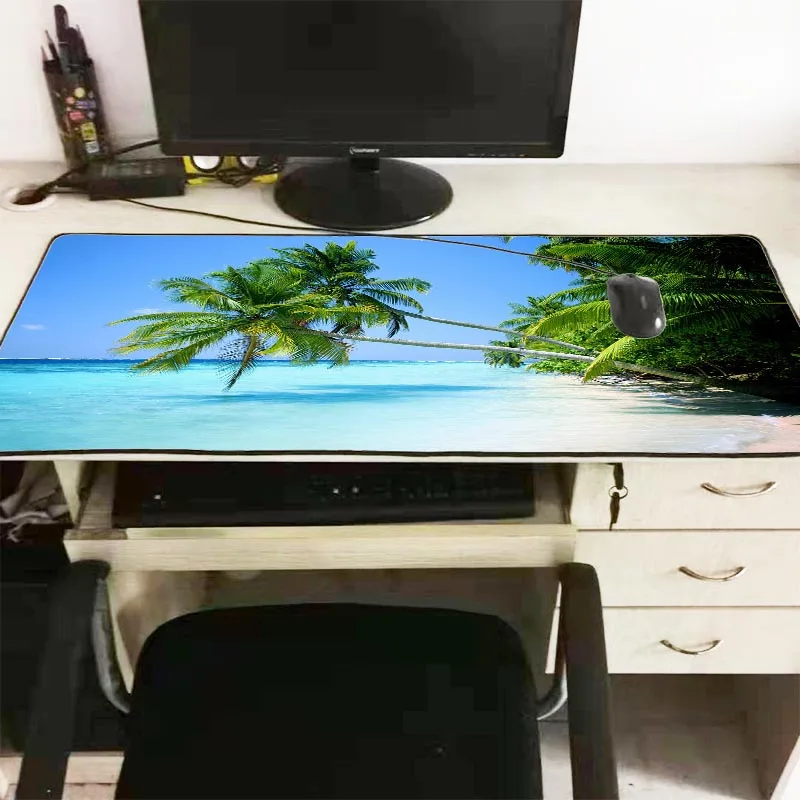 XGZ Palm Trees Beach Large Gaming Mouse Pad Natural Rubber PC Computer Gamer Mousepad Desk Mat Lock
