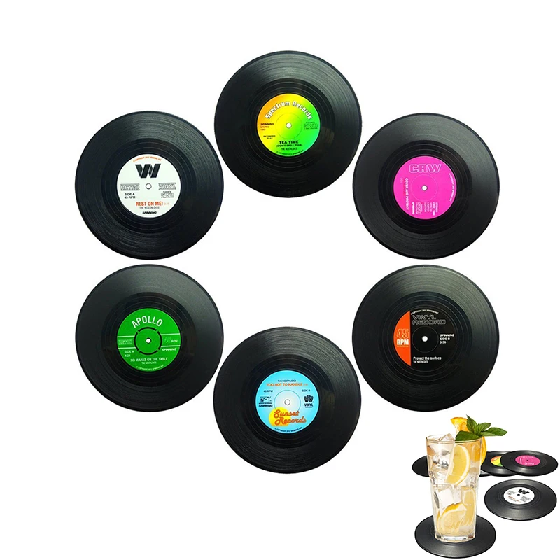 Retro Vinyl Drink Coasters Table Cup Mat Home Decor CD Record Coffee Drink Cup Placemat Party 2