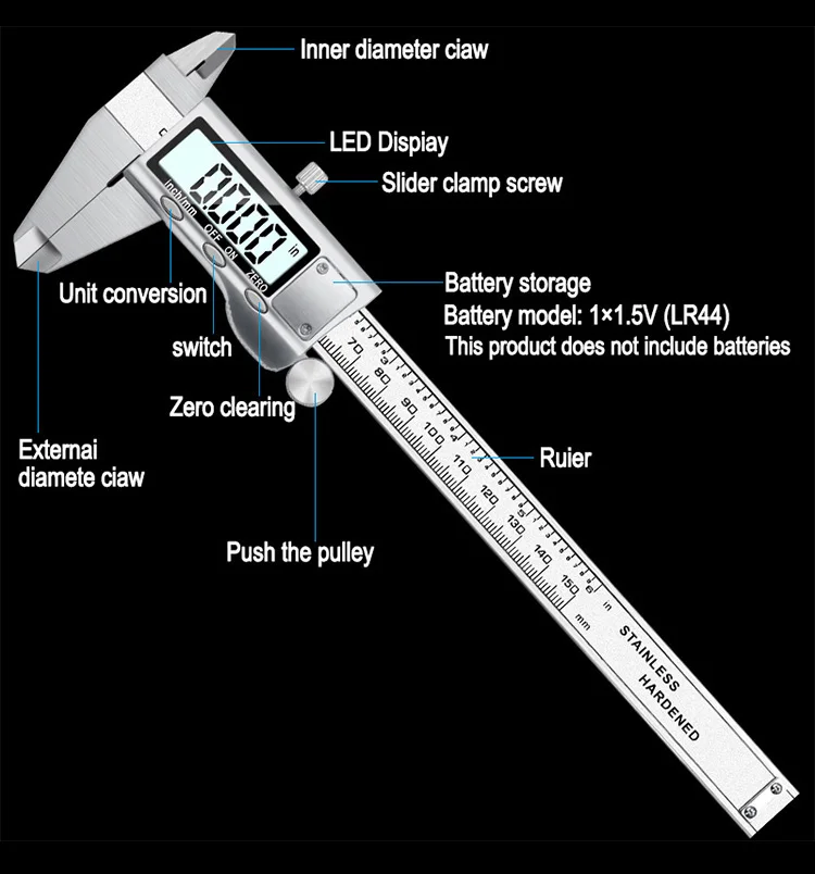 Description Picture 2 of itemJIGONG 0-150mm/6" Metal casing Digital CALIPER VERNIER caliper GAUGE MICROMETER