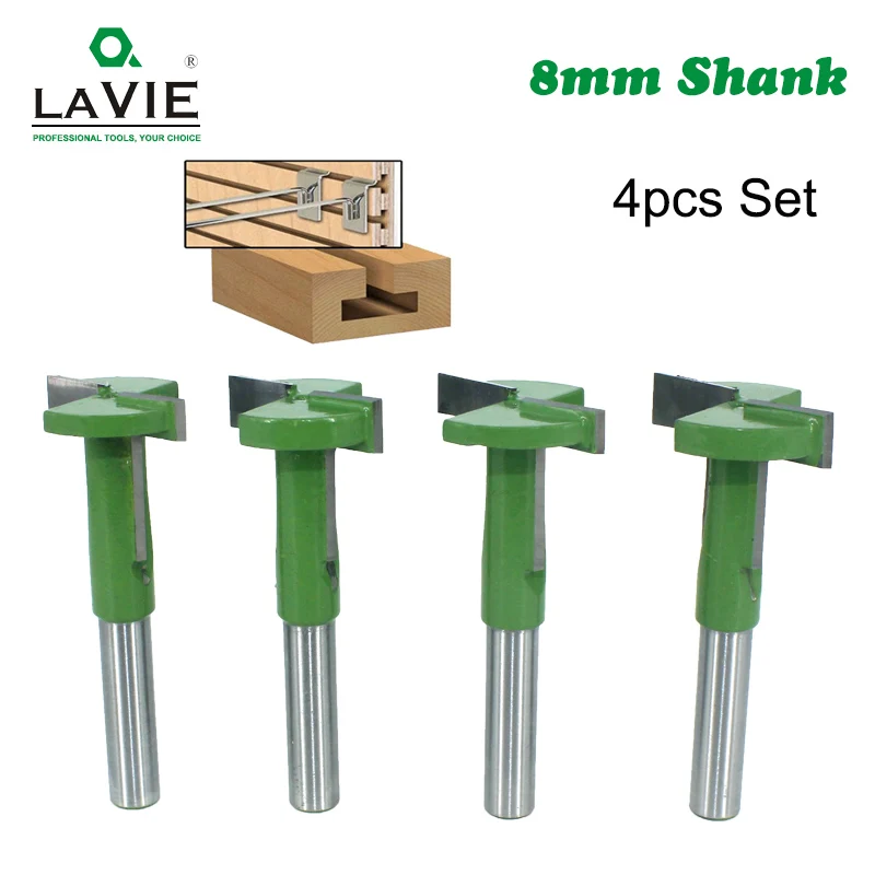 LAVIE 4PCS Set 8mm Shank T-Slot Router Bit Straight Edge Slotting Milling Cutter Cutting for Wood W