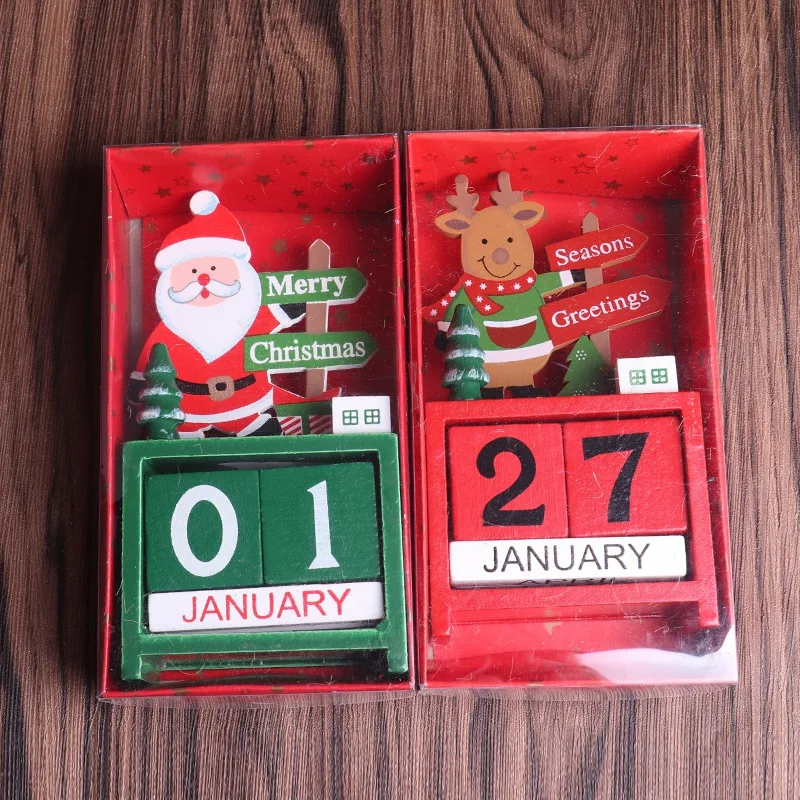 

Christmas Theme Calendar Advent Countdown Painted Blocks Wooden Deer Calendars Holiday Home Ornament Decorations