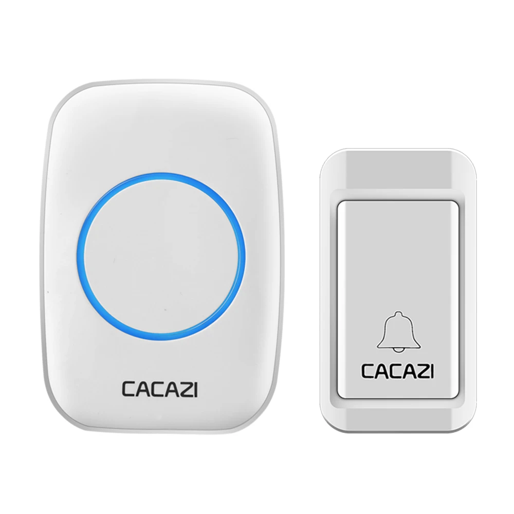 1 button 1 receiver Беспроводной дверной звонок CACAZI с автономным питанием, без батареек, водонепроницаемая кнопка, дистанционный светодиодный светильник на 120 м, Домашний Беспроводной звонок с европейской вилкой, 38 колокольчиков - Цвет: 1 button 1 receiver