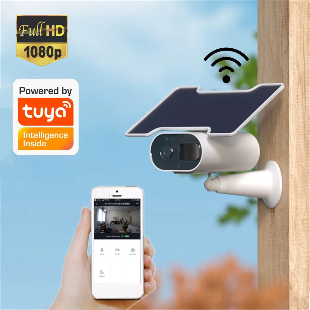 Battery Ip Camera Tuya Wifi Solar Panel 1080p Security Ip Camera