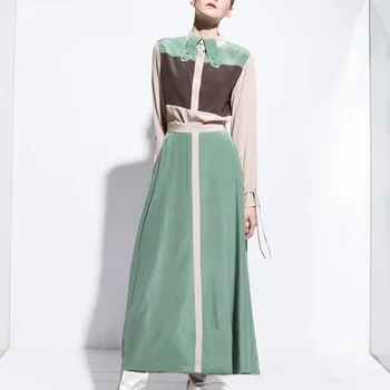 

European Fashion Office Lady Mint Green A-Line Dresses Women Collar Buckle 2020 Spring New Stitching Midi Dress