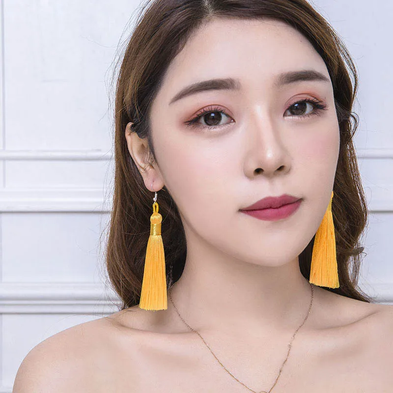 Fashion Bohemian Tassel Alloy Long Earrings White Red Ice Silk Small Fresh Pendant Net Red Tassel Earrings Ms. Jewelr dangle earrings drop earrings pendant earrings long earrings crystal tassel earrings