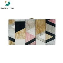 Брендовая дизайнерская сумка-мессенджер Женская акриловая геометрическая решетка Лоскутная сумочка маленькие вечерние клатчи кошелек милые вечерние сумки