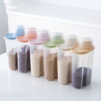 

Kitchen Food Storage Box Plastic Clear Container Set with Lids Kitchen Storage Bottles Jars Dried Grains Storage Tank Organizer