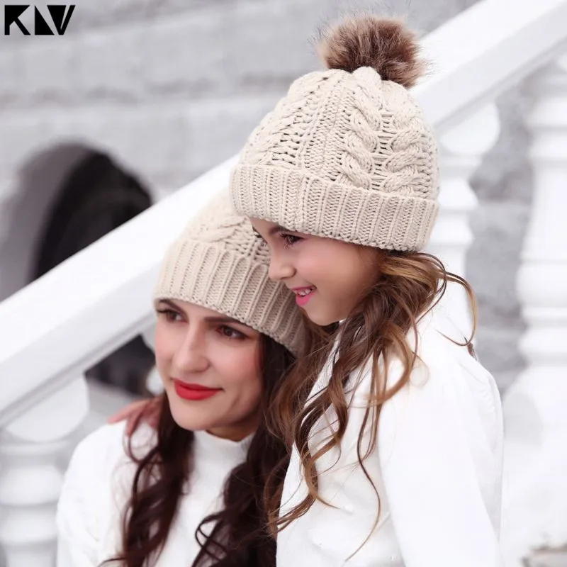 KLV/комплект из 2 предметов; шапка для мамы и ребенка; одинаковая шапка для семьи; зимняя теплая вязаная шерстяная шапочка; Лыжная шапка