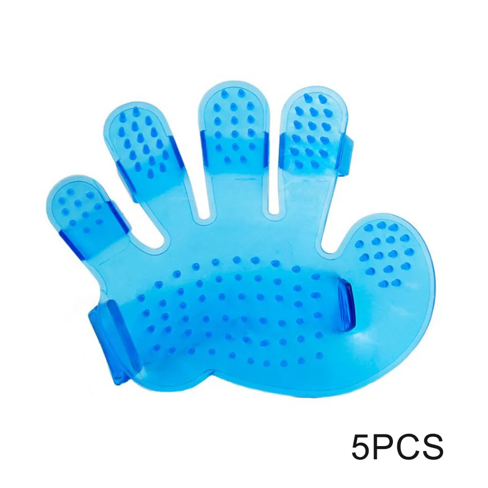 Blue 5pcs Горячая Pet ручного типа 5 палец кисти твердой Цвет силиконовая ПЭТ Уход за лошадьми ванна массажная перчатка TI99 - Цвет: Blue 5pcs