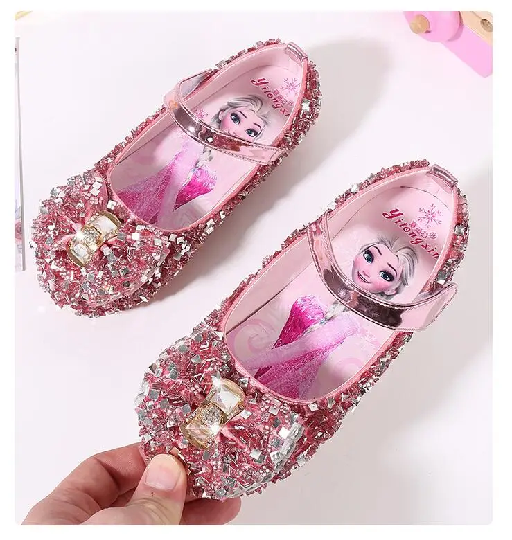 Hot Snow Queen Princess Girl Sandals Children's Pink Diamond Shoes Students Dance Shoes Size 23-36 Kids Sandal