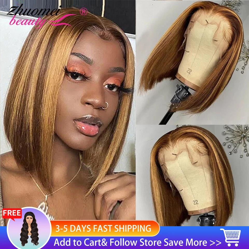 99J Ombre Highlight Short Bob Wig Lace Front Human Hair Wigs For Women Brazilian Straight Human Hair Wigs Bob Lace Front Wigs
