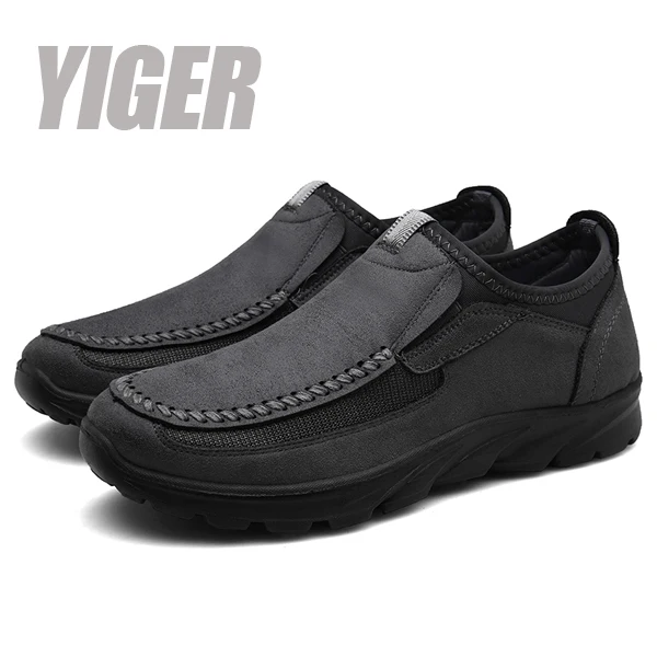 YIGER, новые мужские лоферы повседневные удобные кожаные Нескользящие Модные мужские водонепроницаемые мокасины ручной работы большого размера 0415 - Цвет: gray loafers shoes