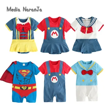 

2020 Summer Superman Short Sleeve Infant jumpsuit One Piece boys girls superhero princess cartoon costume