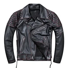 Черная Мужская мотоциклетная кожаная куртка американского стиля размера плюс XXXXL из натуральной толстой воловьей кожи весеннее байкерское кожаное пальто