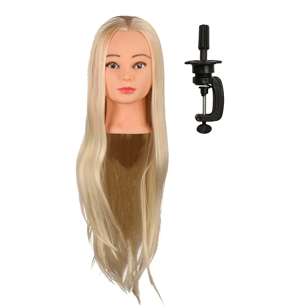 26inch Hairdressing Practice Training Head Model Long Straight Golden Hair Mannequin Doll Head with Stand for Barber Salon