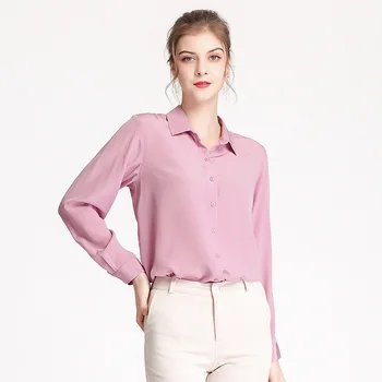 

Silk Shirts Women's Long-sleeve 2020 New Summer Wear Loose-fit Elegant Large Size 100% Mulberry Silk Crepe-de-chine Tops Solid