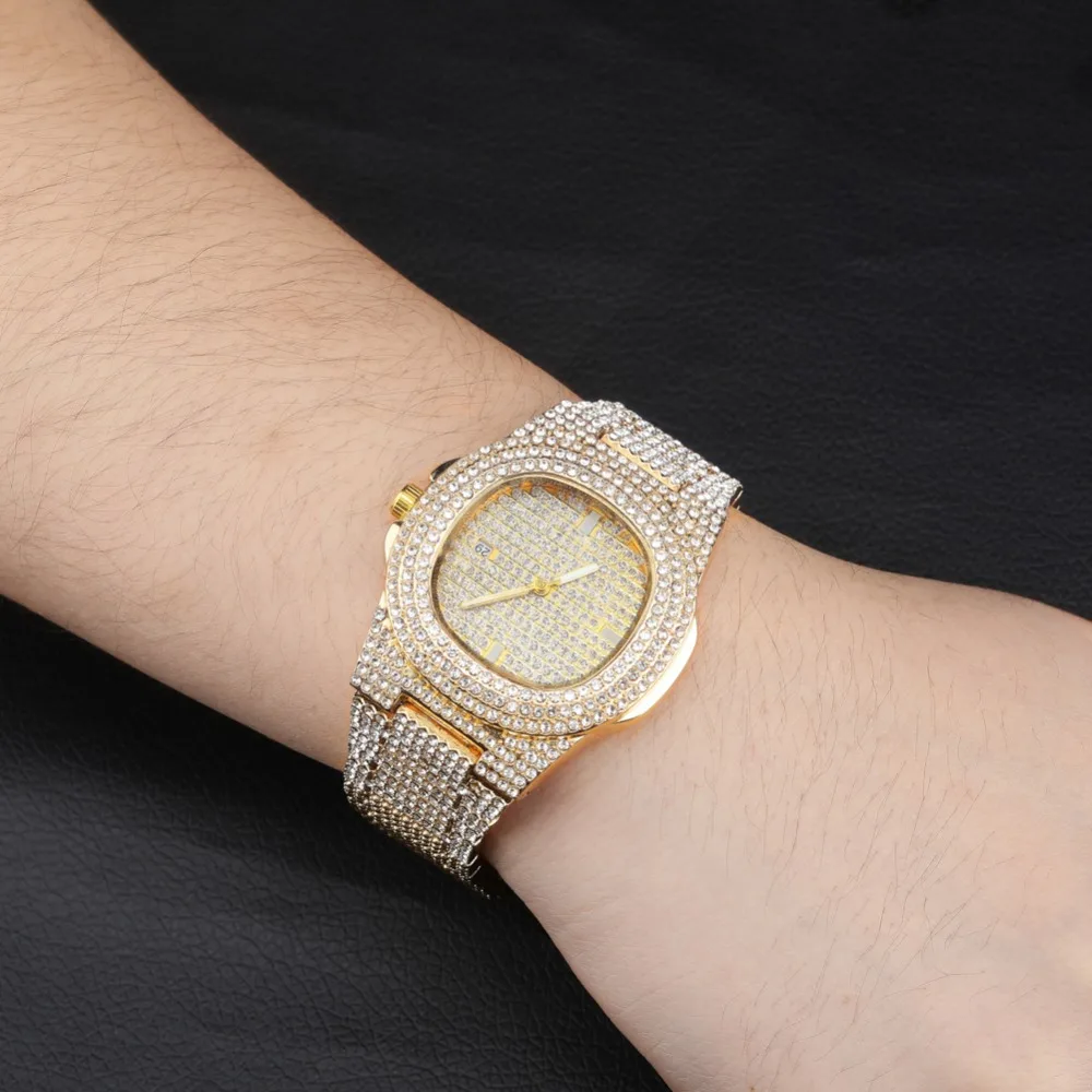 Relógio de Quartzo Relógios com Micropave Relógio de Aço Topgrillz Marca Iced Diamante Ouro Hip Hop cz Inoxidável Relógio Out 10 quartzo ouro hip hop relógios com micropave