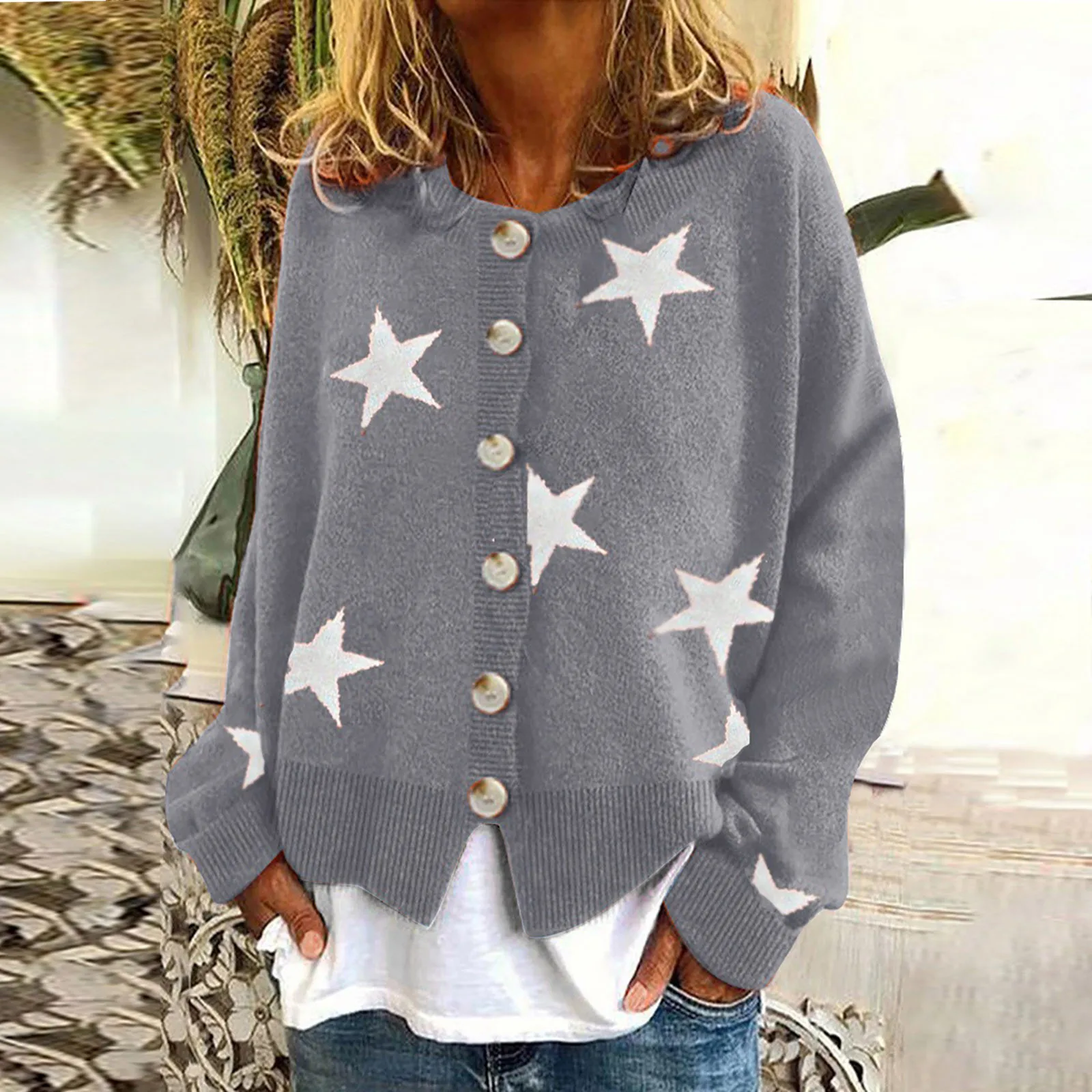 2021 New Sweater Cardigan Coats Women Retro Cashmer Knit Long Sleeve Single-breasted Star Sweater Cardigan Coats Plus Size 2