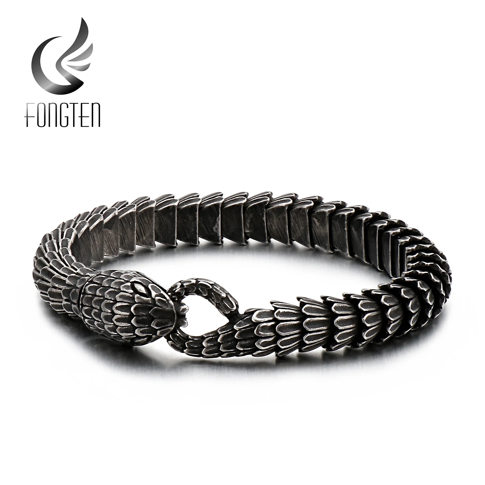 

Fongten 22cm Snake Chain Bracelet For Men's Stainless Steel Charm Bracelets Bangle Animal Viking Wristband Jewelry Men Wholesale