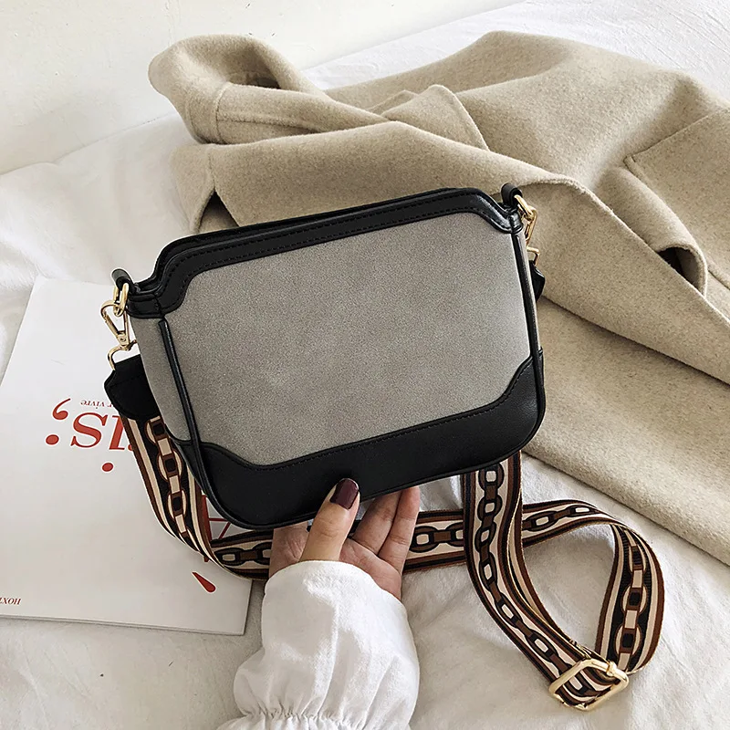 

Wide-Strap Contrast Color Casual Dull Polish Bag 2019 Autumn And Winter New Style Bag Joint Shoulder Bag