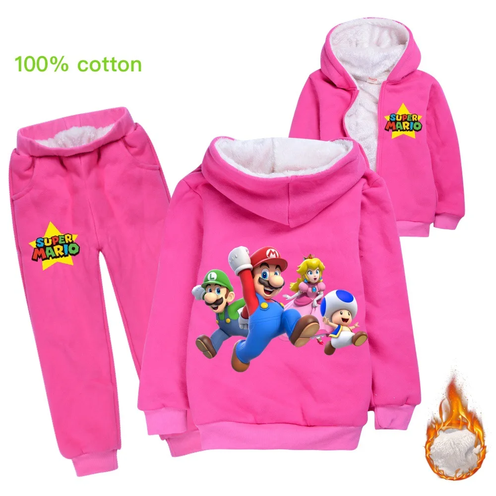 New children's favorite super Mario cotton plus velvet thick winter coat warm boys and girls jacket sports suit 3-14Y - Цвет: m042-d