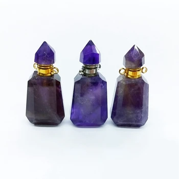 

natural Amethysts Essential Oil Diffuser pointed cover Perfume Bottle Pendant vial purple Necklace healing crystal jewelry